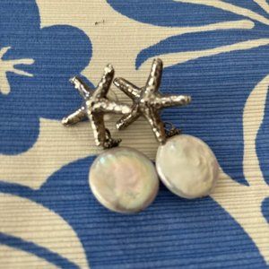 Genuine pearl earrings with starfish